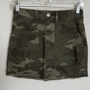 AERO Camo High Rise Denim Mini Skirt 4 Pocket Cotton Frayed Hem Size 000